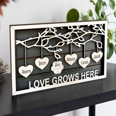 Custom Wood Family Tree Sign With Name Engraved Home Decor For Mother's Day Christmas Love Grows Here