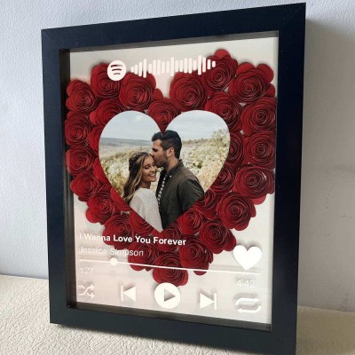 Personalized Spotify Flower Shadow Box With Couple Photo For Wedding Anniversary Valentine's Day