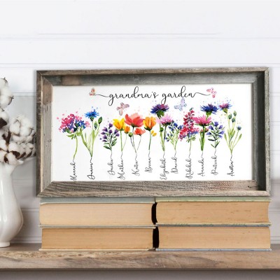 Personalized Grandma's Garden Birth Month Flower Wood Frame With Grandkids Name For Mom Grandma Mother's Day Gift Ideas