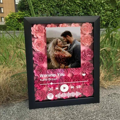 Personalized Spotify Flower Shadow Box With Couple Photo For Wedding Anniversary Valentine's Day