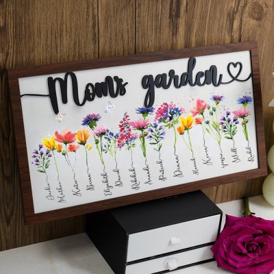 Personalized Mom's Garden Frame With Kids Names and Birth Flower Unique Mother's Day Gift