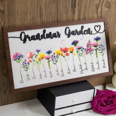 Personalized Grandma's Garden Frame With Grandkids Names and Birth Flower Unique Mother's Day Gift