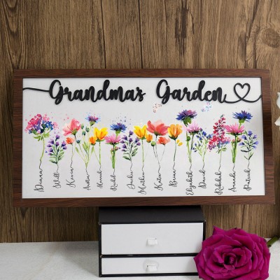 Personalized Grandma's Garden Frame With Grandkids Names and Birth Flower Unique Mother's Day Gift