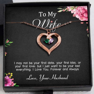 To My Wife Necklace From Husband Personalized Heart Gift Ideas With Her and Him Name For Valentine's Day