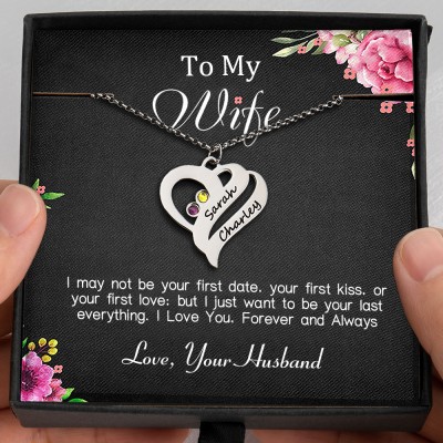 To My Wife Heart Necklace From Husband With Personalized Her and Him Name For Valentine's Day Anniversary