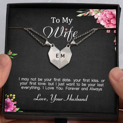 To My Wife Necklace 2 Pieces Personalized Magnetic Heart-Shaped Necklace Gift Ideas For Valentine's Day