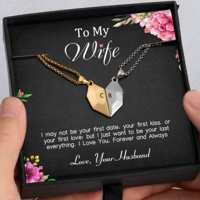 To My Wife 2 Pieces Personalized Magnetic Heart-Shaped Necklace From Husband For Valentine's Day