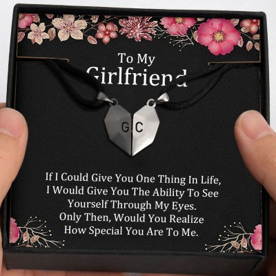 To My Girlfriend 2 Pieces Personalized Magnetic Heart-Shaped Necklace For Valentine's Day Anniversary