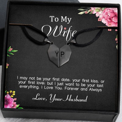 To My Wife 2 Pieces Personalized Magnetic Heart-Shaped Necklace For Valentine's Day