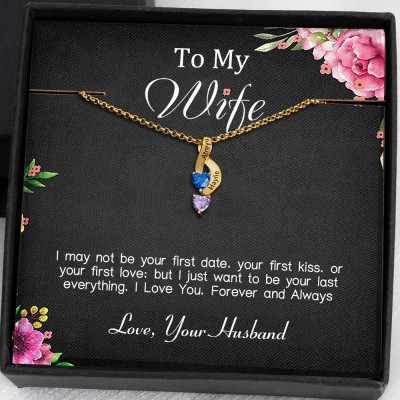 To My Wife Birthstone Necklace With Personalized Name For Her Anniversary Valentine's Day