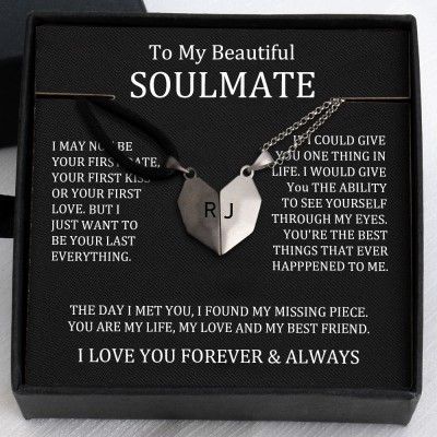 To My Soulmate Necklace 2 Pieces Personalized Magnetic Heart-Shaped Necklace For Valentine's Day