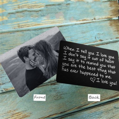 Personalized Message Metal Wallet Card With Photo Love Note Anniversary Gift for Him Her