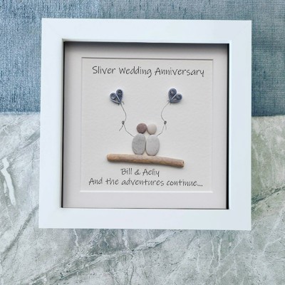 Personalized Pebble Art Picture Name Frame Sign For Couple Wedding Anniversary Valentine's Day