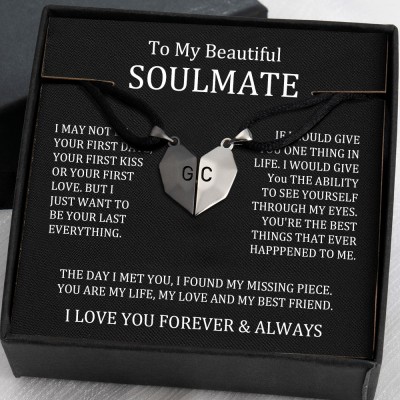 To My Soulmate 2 Pieces Personalized Magnetic Heart-Shaped Necklace For Valentine's Day Anniversary