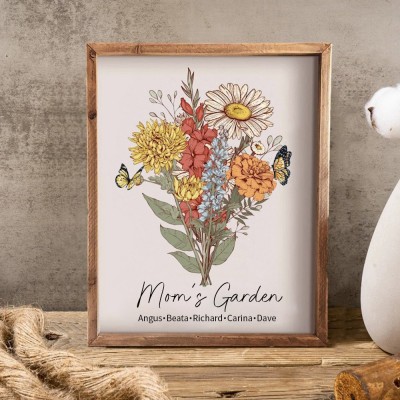 Custom Mom's Garden Birth Flower Bouquet Art Wood Sign For Mom Grandma Christmas Gift Ideas