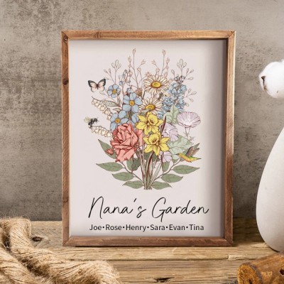 Custom Nana's Garden Birth Flower Bouquet Art Wood Sign For Mom Grandma Christmas Gift Ideas