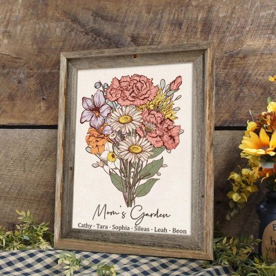 Custom Mom's Garden Birth Flower Bouquet Art Wood Sign For Mom Grandma Christmas Gift Ideas