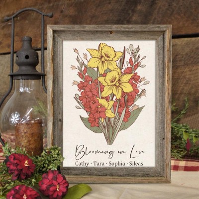 Custom Birth Flower Family Bouquet Art Wood Sign For Mom Grandma Christmas Gift Ideas