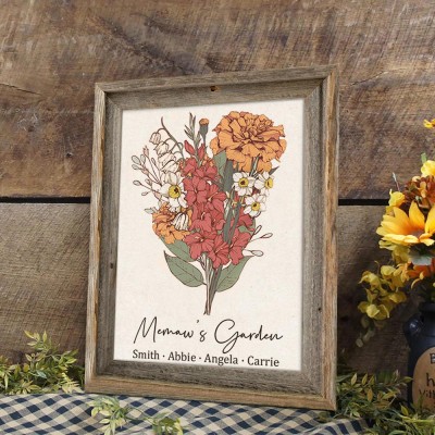 Custom Memaw's Garden Birth Flower Family Bouquet Art Wood Sign For Mom Grandma Christmas Gift Ideas