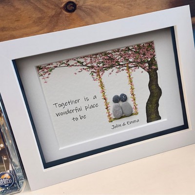 Personalized Pebble Art Picture Name Frame For Couple Wedding Anniversary Valentine's Day