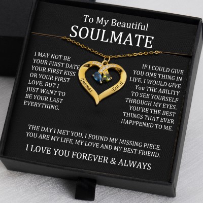 To My Soulmate Gift Ideas Personalized Heart Necklace With Names For Valentine's Day