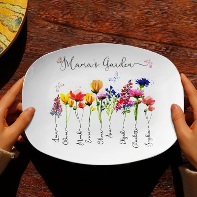 Personalized Mama's Garden Platter With Kids Name and Birth Month Flower For Mother's Day