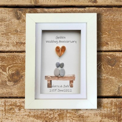 Personalized Pebble Art Picture Name Frame For Couple Wedding Anniversary Valentine's Day