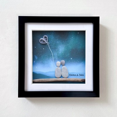 Personalized Pebble Art Picture Name Frame For Couple Wedding Anniversary Valentine's Day