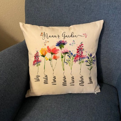 Personalized Nana's Garden Birth Flower Pillow With Grandkids Name For Mother's Christmas Day