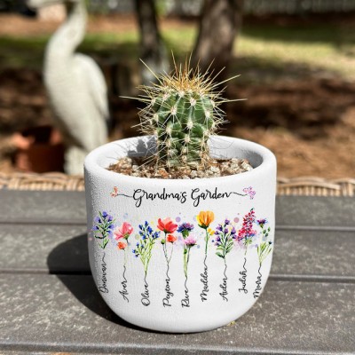 Custom Grandma's Garden Plant Pot With Grandkids Name and Birth Flower For Mother's Day Christmas