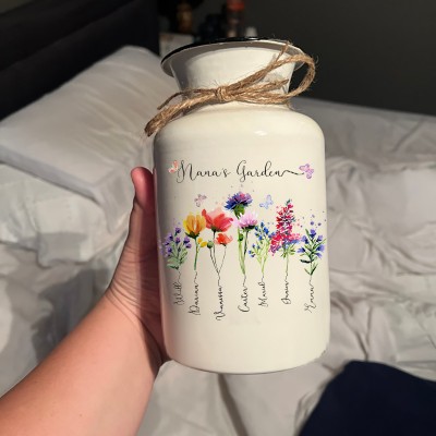 Custom Nana's Garden Vase With Grandkids Name and Birth Month Flower For Mother's Day Christmas