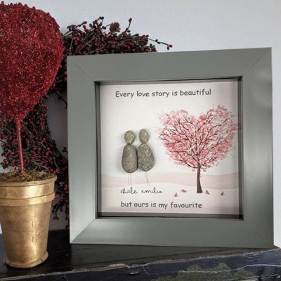 Personalized Pebble Art Frame For Couple Valentine's Day Anniversary Gift Ideas
