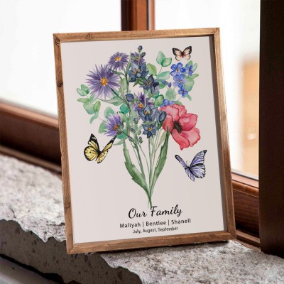 Custom Birth Flower Family Bouquet Wood Sign Art With Names For Christmas Mother's Day Gift Ideas