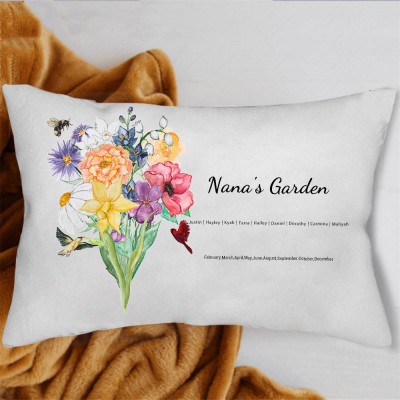 Custom Nana's Garden Birth Flower Family Bouquet Pillow With Grandkids Name For Christmas Mother's Day