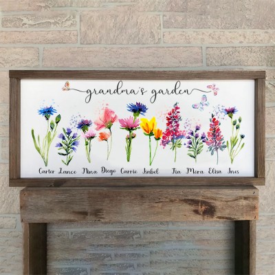 Personalized Grandma's Garden Frame With Grandkids Names and Birth Month Flower For Mother's Day