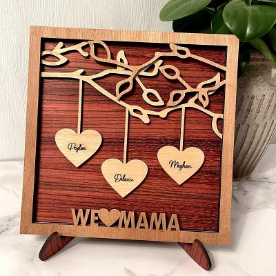 Family Tree Wood Frame Name Engraved Sign Personalized Home Decor Christmas Gift