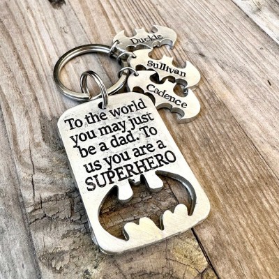 Personalized Superhero Keychain With Kids Name For Father's Day