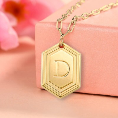18K Gold Plating Personalized Engraved Initial Pendant Link Chain Necklace Layering Charms Gift For Her