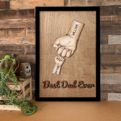 Personalized Dad and Kids Fist Bump With Name Engraving Wood Sign For Father's Day Home Decor
