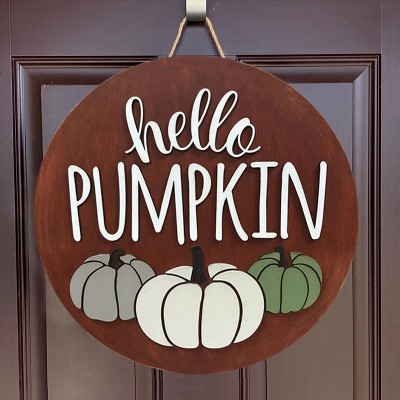 Hello Fall Pumpkin Door Hanger Farmhouse Entry Way Wall Home Decor Welcome Sign