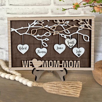 Custom Family Tree Sign With Kids Name Engraved Wall Art Gift Ideas For Grandma Mother's Day