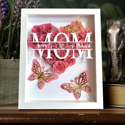 Personalized Butterfly Mom Flower Shadow Box With Kids Name For Christmas Mother's Day Home Living Decor