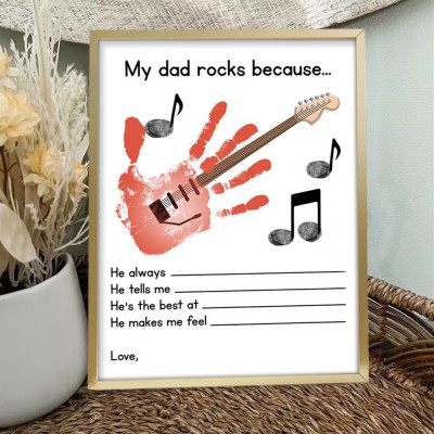 Personalized DIY Handprint Art Craft Music Sign For Father's Day My Dad Rocks Because