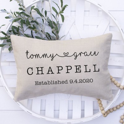 Personalized Established Date Couples Name Pillow Housewarming Anniversary Valentine's Day Gift