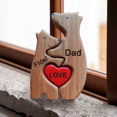 Custom Wooden Bear Family Figurines Puzzle Keepsake Gift For Dad Father's Day
