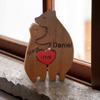 Custom Wooden Bear Family Figurines Puzzle Keepsake For Couple Valentine's Day