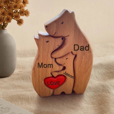Custom Wooden Bear Family Figurines Puzzle Keepsake For Christmas Day Gift Ideas