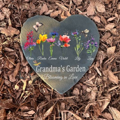 Custom Grandma's Garden Birth Flower Plaque With Grandkids Names For Christmas Day Gift