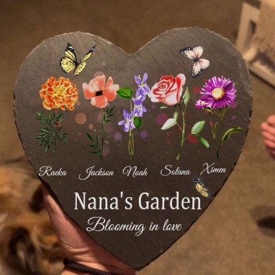 Custom Nana's Garden Birth Flower Plaque With Grandkids Names For Christmas Day Gift