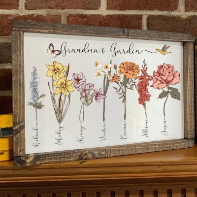 Custom Grandma's Garden Birth Flower Wood Sign With Grandkids Name For Mom Grandma Mother's Day Gift Ideas